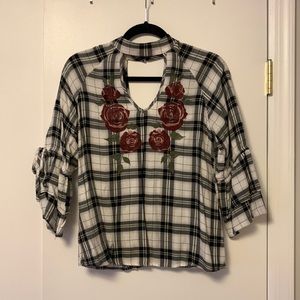 Black and white plaid shirt with roses from Francesca’s